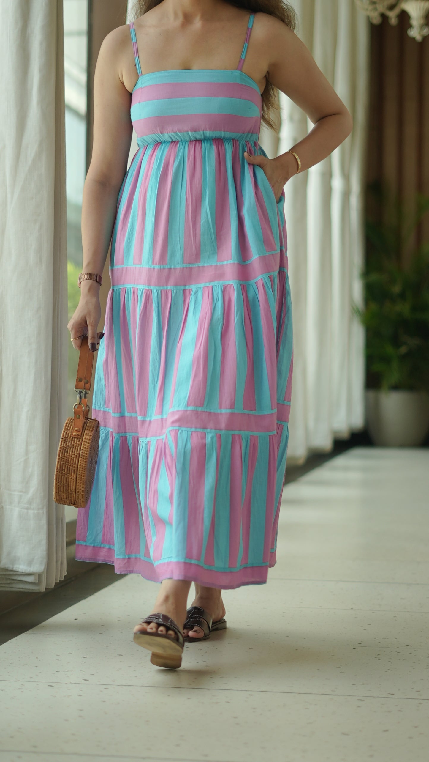 STRIPE SUNDAE MAXI DRESS- PINK AQUA