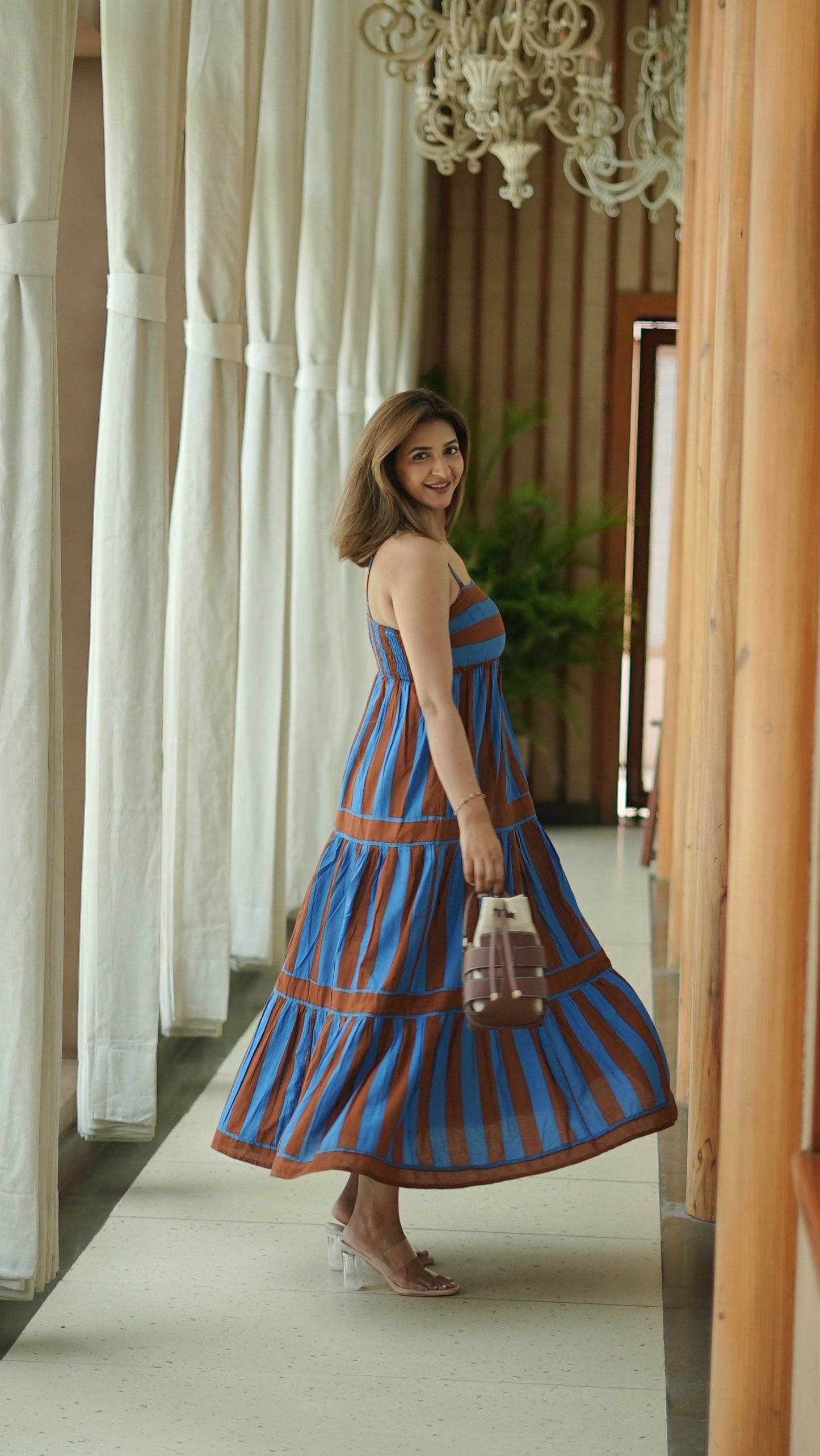 STRIPE SUNDAE MAXI DRESS- RUST BLUE