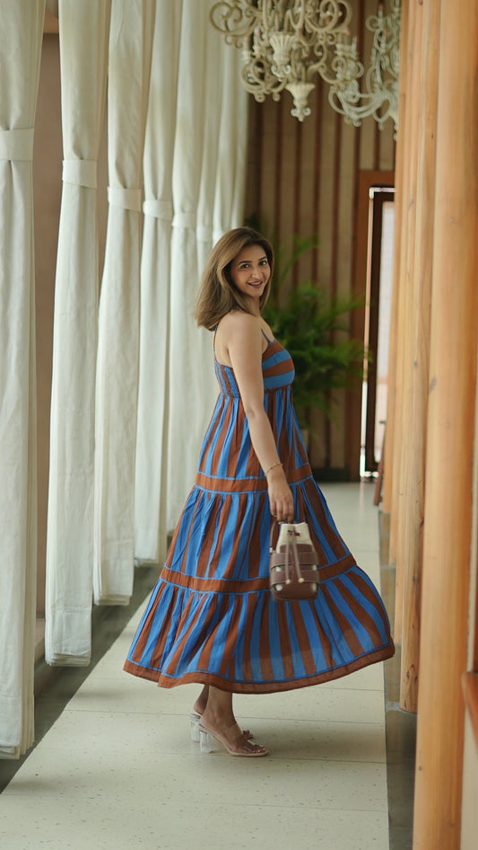 STRIPE SUNDAE MAXI DRESS- RUST BLUE