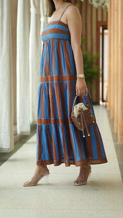 STRIPE SUNDAE MAXI DRESS- RUST BLUE