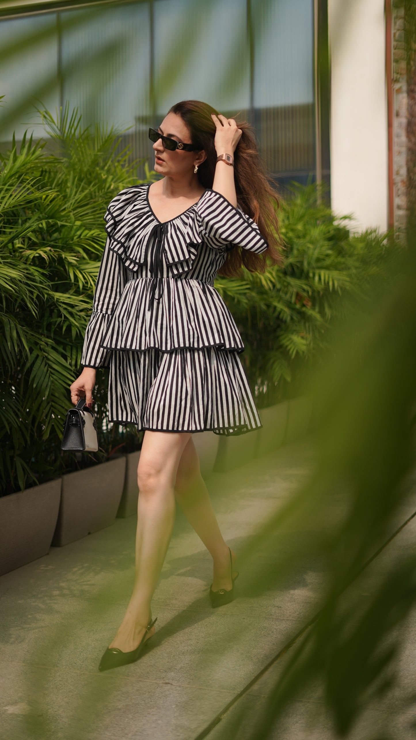 RUFFLE RAVE MINI DRESS- MONOCHROME