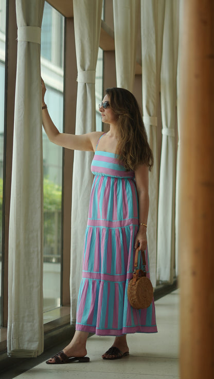 STRIPE SUNDAE MAXI DRESS- PINK AQUA