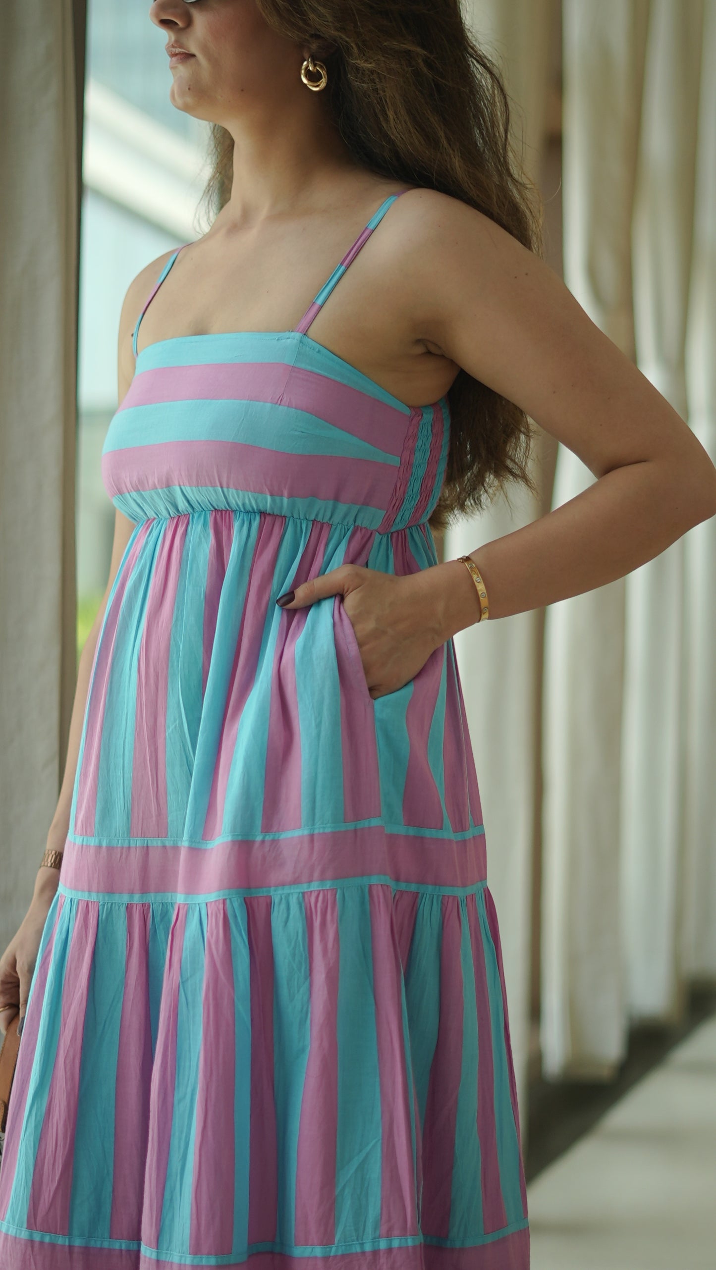 STRIPE SUNDAE MAXI DRESS- PINK AQUA