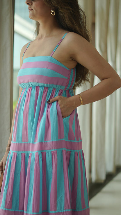 STRIPE SUNDAE MAXI DRESS- PINK AQUA